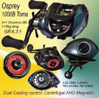 Osprey close face baitcasting reel. Baitcasting reel with dual brake control system: Magnetic +centrigual brake
